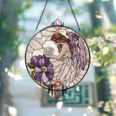 Japanese Landscape Stained Glass Suncatcher Mount Fuji Window Hanging Pagoda & Cherry Blossom Art Rising Sun Decor Zen